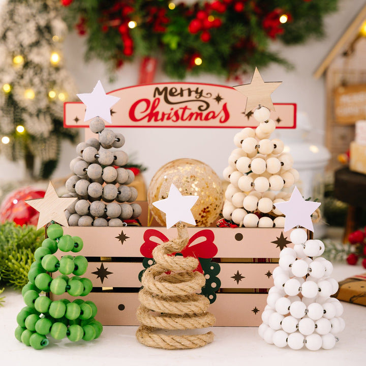 Wooden Bead Christmas Trees for Nordic Tabletop Decor