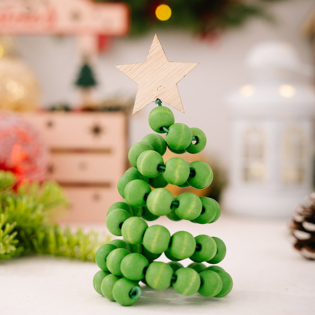 Wooden Bead Christmas Trees for Nordic Tabletop Decor