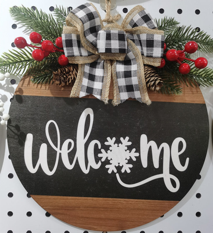 Rustic Wood Christmas Wreath Door Plaque Decoration