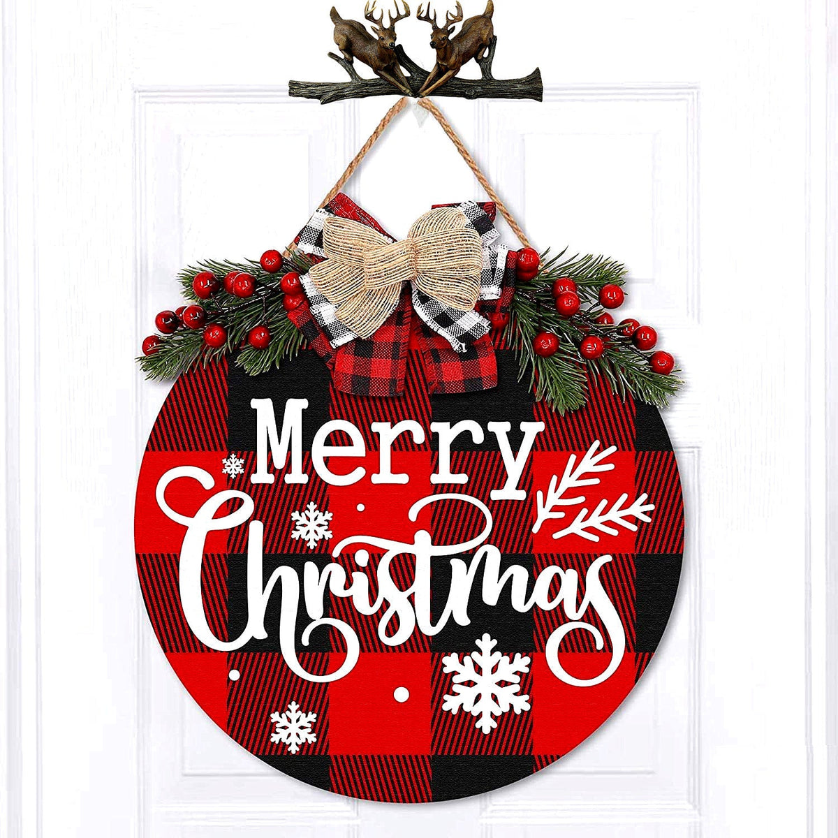 Rustic Wood Christmas Wreath Door Plaque Decoration