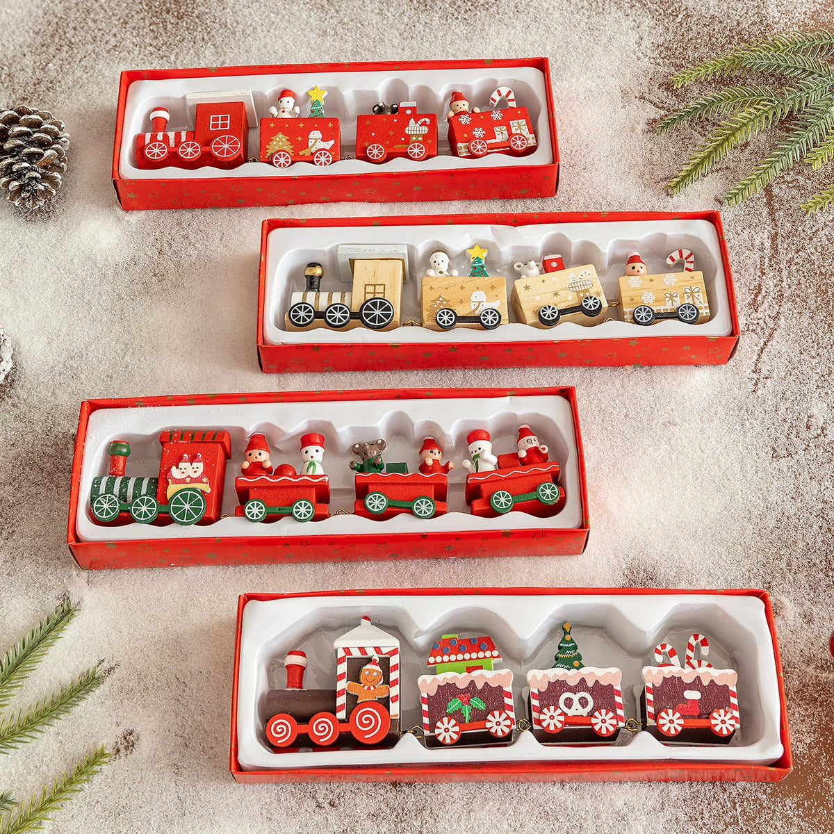Wooden Christmas Train Decor for Small-Space Displays
