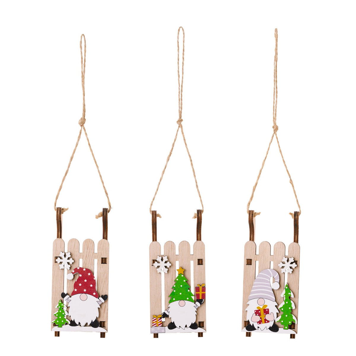 Wooden Christmas Sleigh Ornaments for Rustic Holiday Cheer