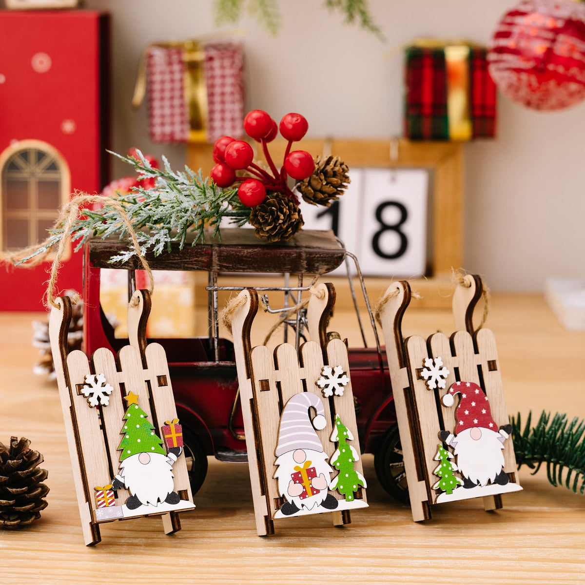 Wooden Christmas Sleigh Ornaments for Rustic Holiday Cheer