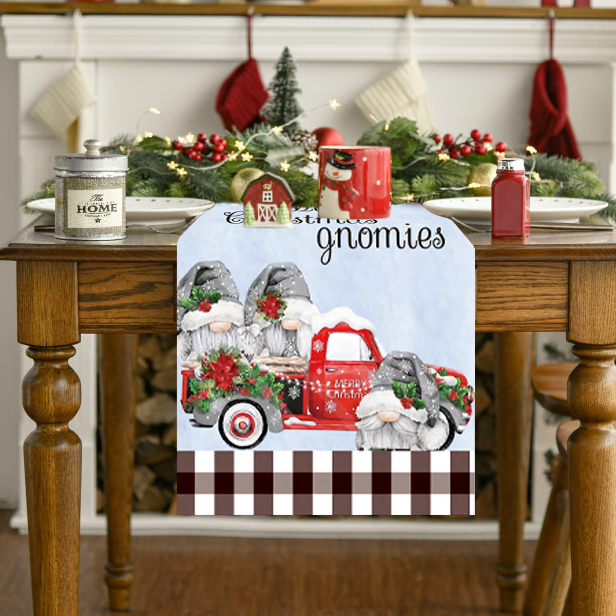Christmas Table Runner 178cm Gnome Holiday Table Decor
