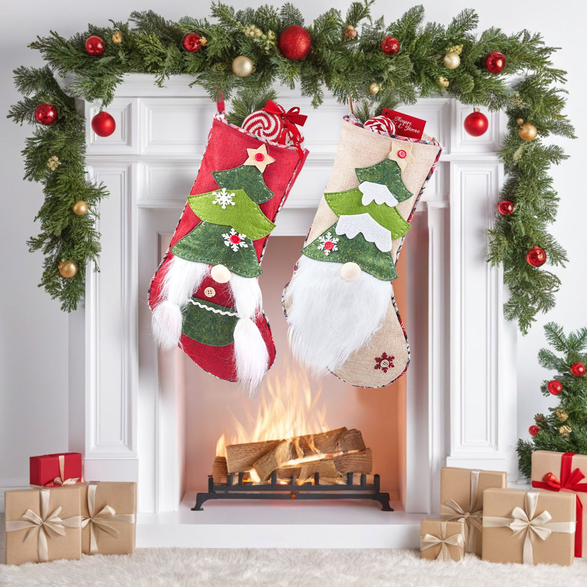 3D Faceless Elf Christmas Stockings - Set of 2 Mantel Decor