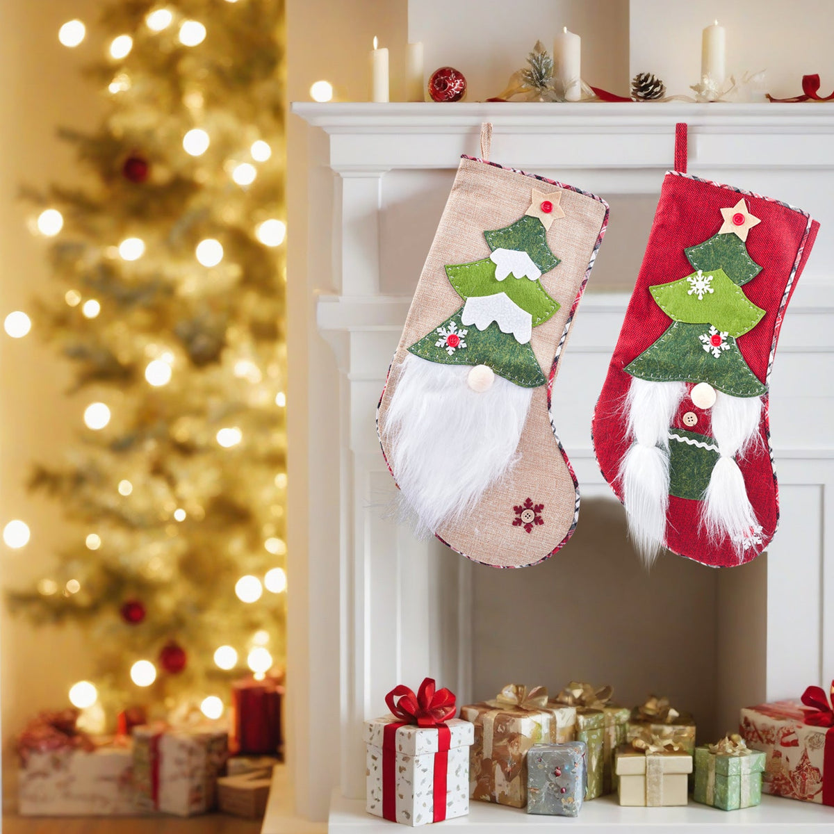 3D Faceless Elf Christmas Stockings - Set of 2 Mantel Decor