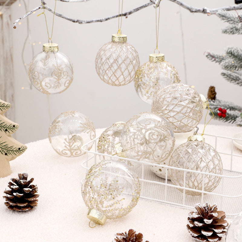 8cm Christmas Tree Ornaments, 9-Piece White & Gold