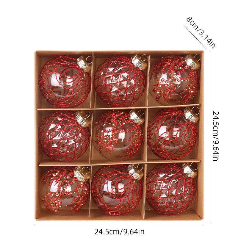 8cm Christmas Tree Ornaments, 9-Piece White & Gold