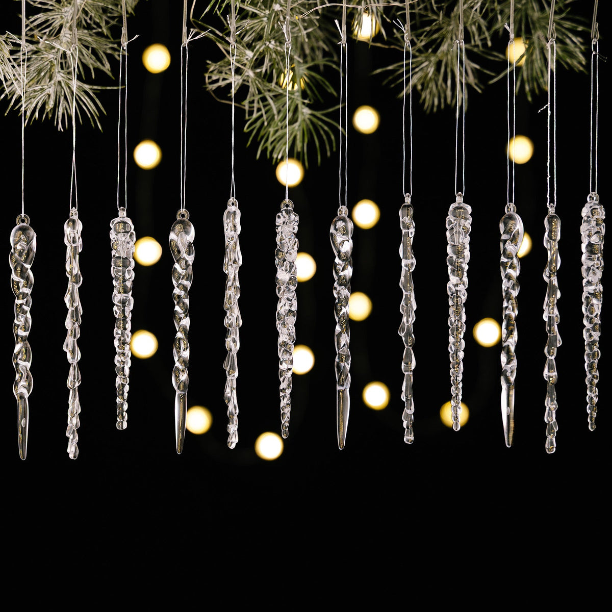 Acrylic Icicle Ornaments 12pc Set for Winter Tree Decor