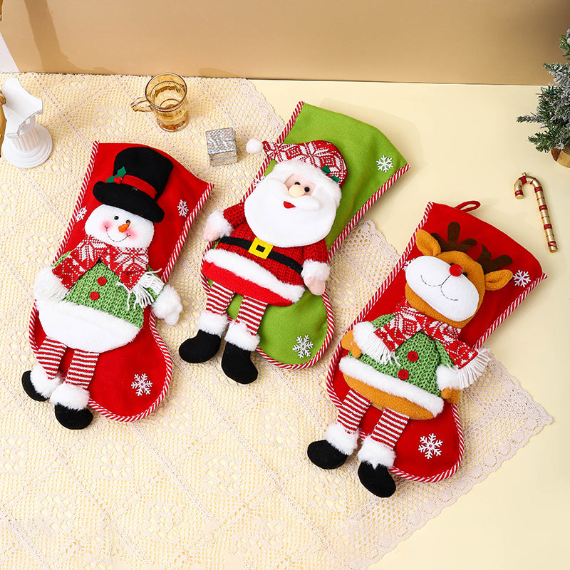 Christmas Stocking Gift Bag With Plush 3D Characters