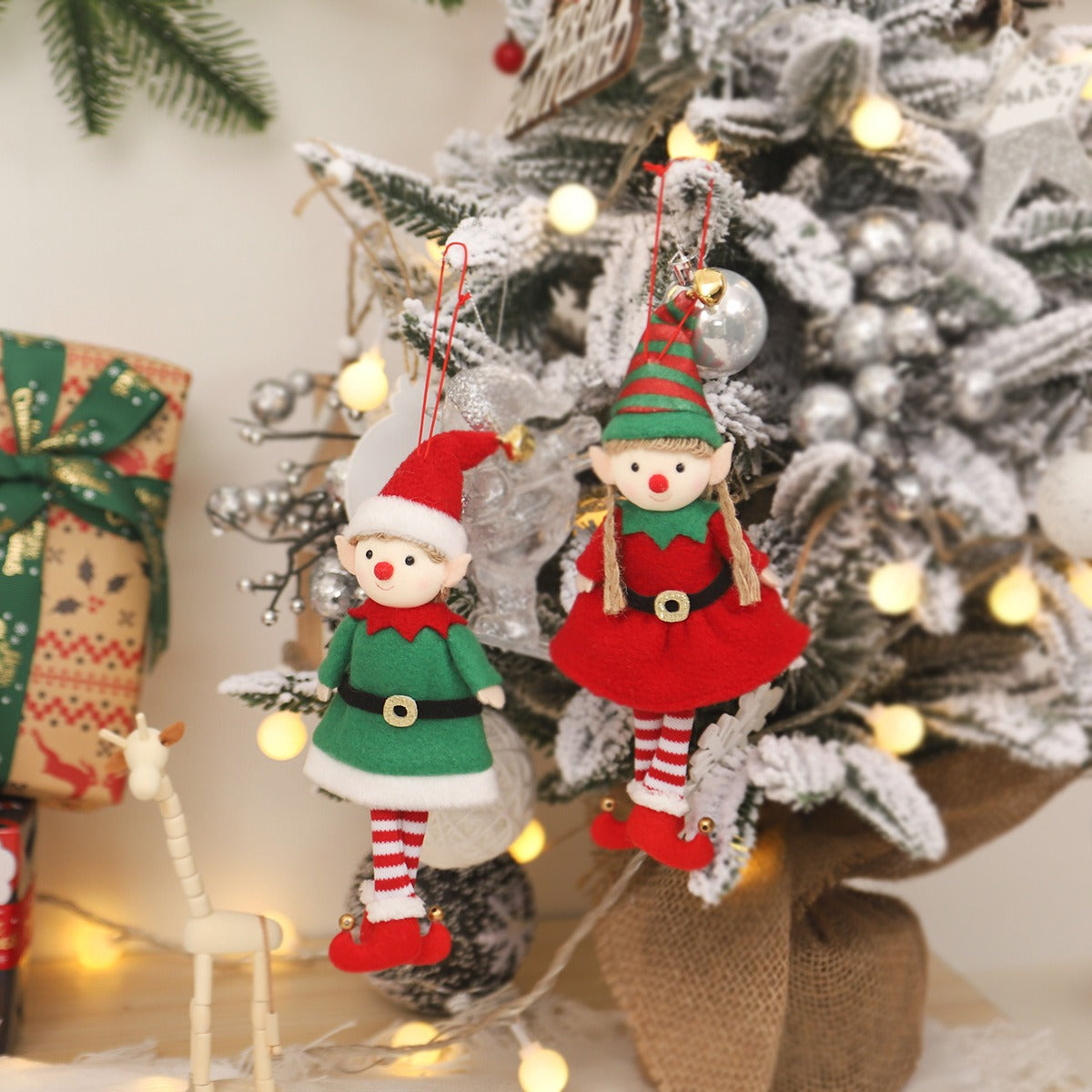 Christmas Elf Couple Ornaments for Festive Tree Charm