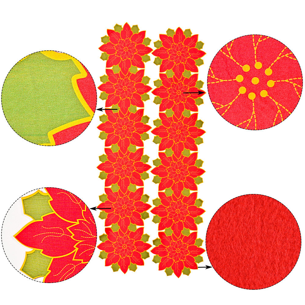 Christmas Table Runner with Red Poinsettia Flowers