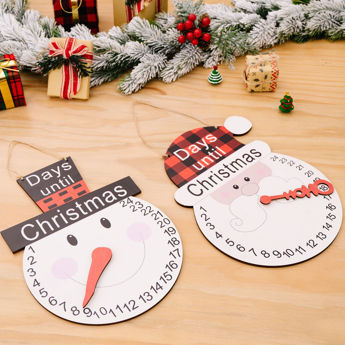 Christmas Countdown Calendar Set - Santa & Snowman Decor