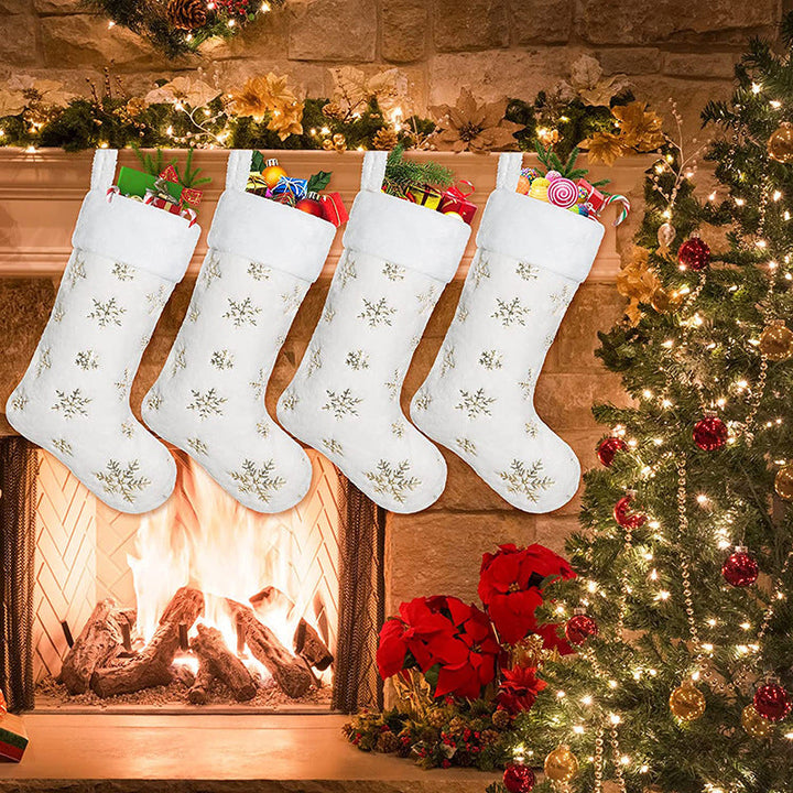Elegant Christmas Stocking With Gold Snowflake Details