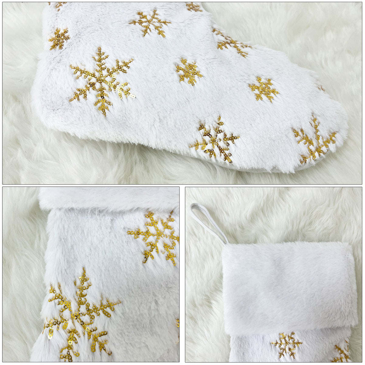 Elegant Christmas Stocking With Gold Snowflake Details