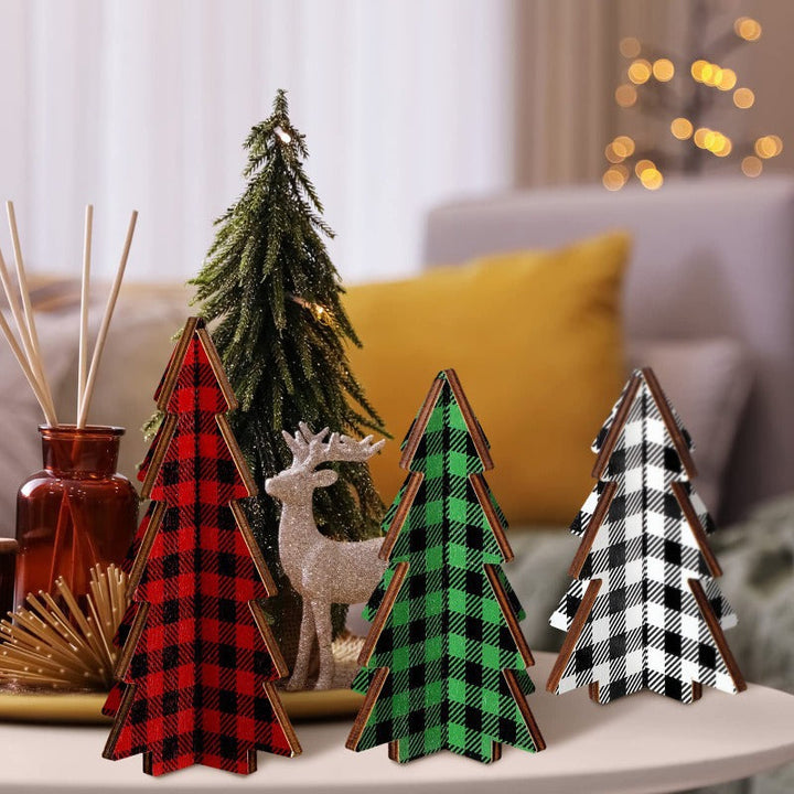Wooden Christmas Tree Ornaments - Freestanding Tabletop Decor