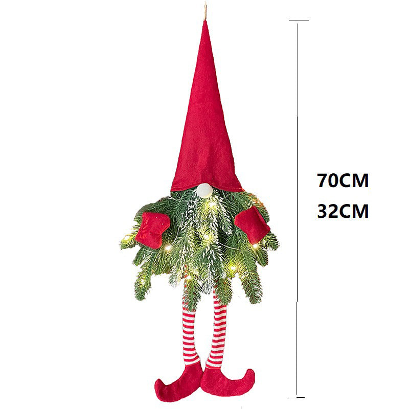 Long Leg Gnome Christmas Wreath with Warm LED Lights
