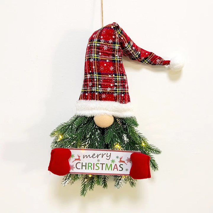 Long Leg Gnome Christmas Wreath with Warm LED Lights