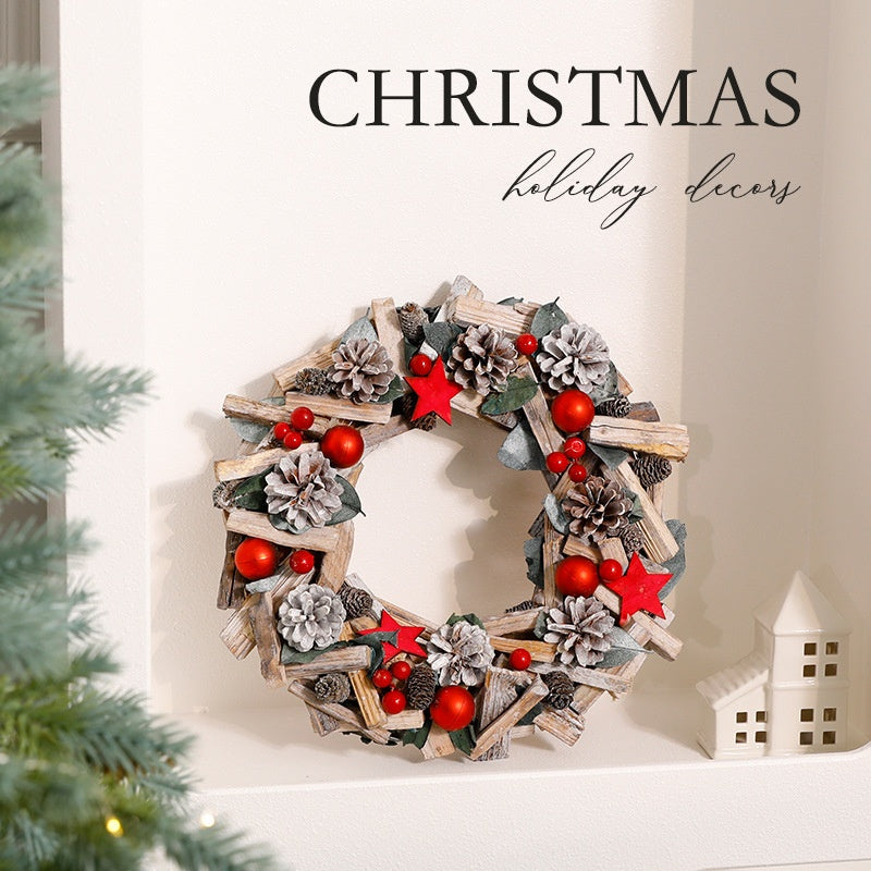 Rustic Christmas Wreath & Tabletop Tree Decor Set