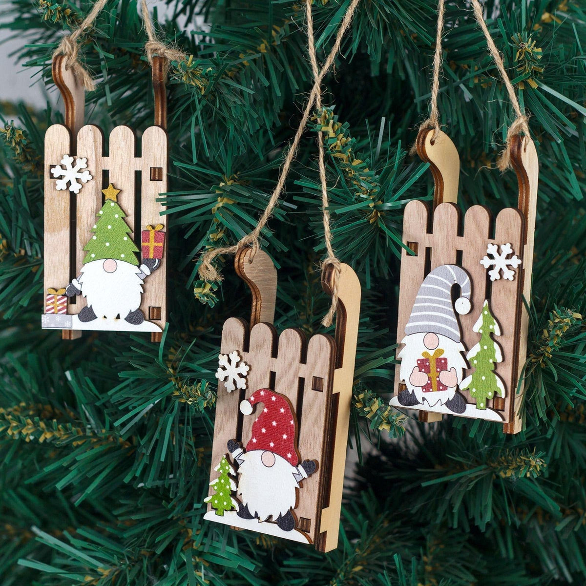 Wooden Christmas Sled Ornament for Rustic Holiday Décor