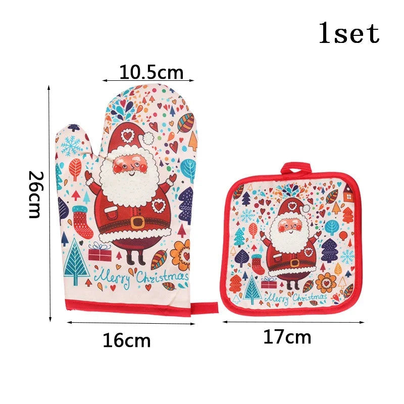 Christmas Oven Mitt and Pot Holder Set Heat Resistant