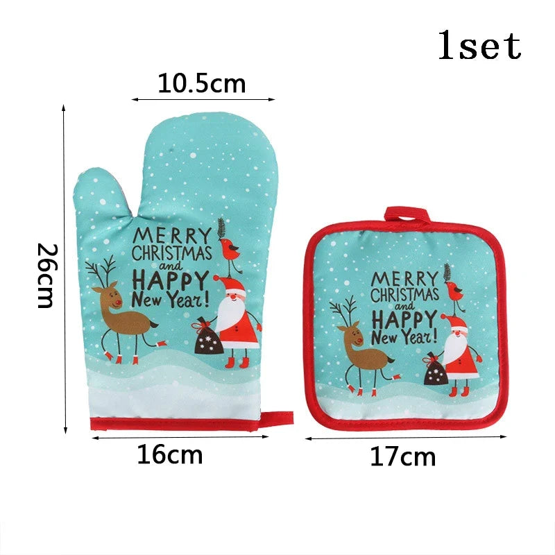 Christmas Oven Mitt and Pot Holder Set Heat Resistant