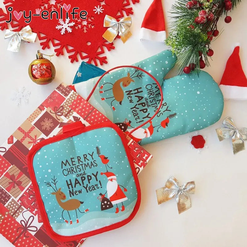 Christmas Oven Mitt and Pot Holder Set Heat Resistant