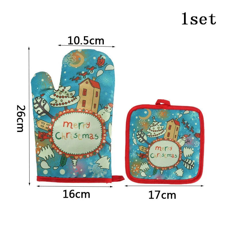 Christmas Oven Mitt and Pot Holder Set Heat Resistant