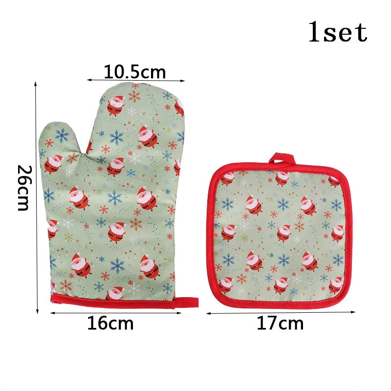 Christmas Oven Mitt and Pot Holder Set Heat Resistant