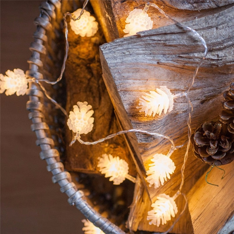 Pine Cone String Lights for Cozy Christmas Home Decor