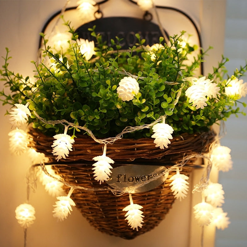 Pine Cone String Lights for Cozy Christmas Home Decor