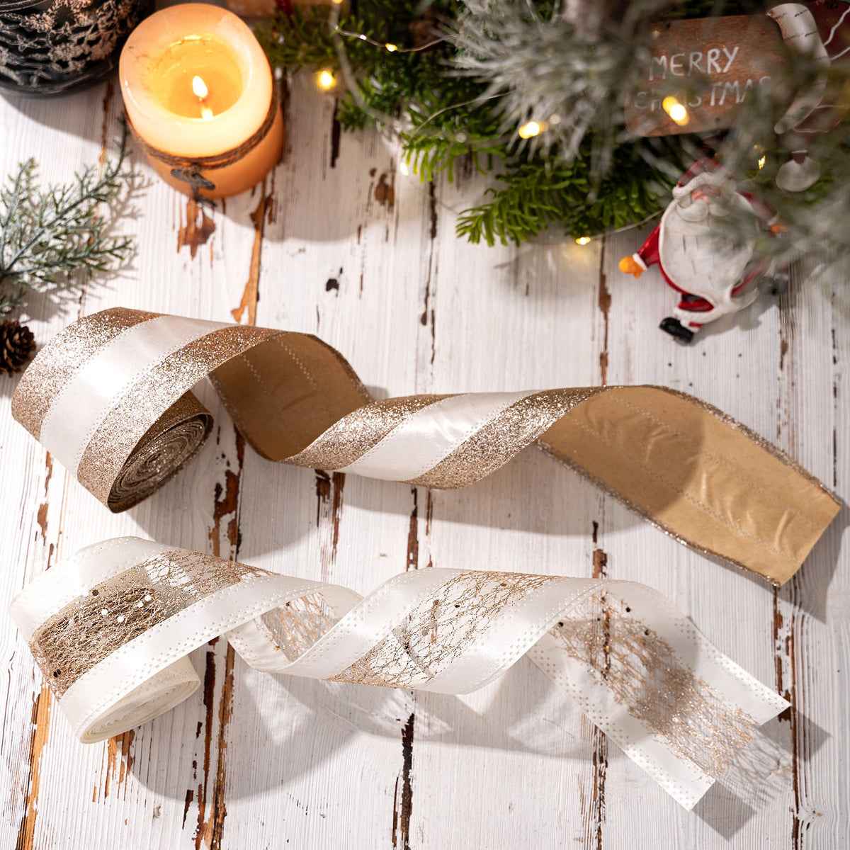 Christmas Gold Ribbon Set for Elegant Gift Wrapping
