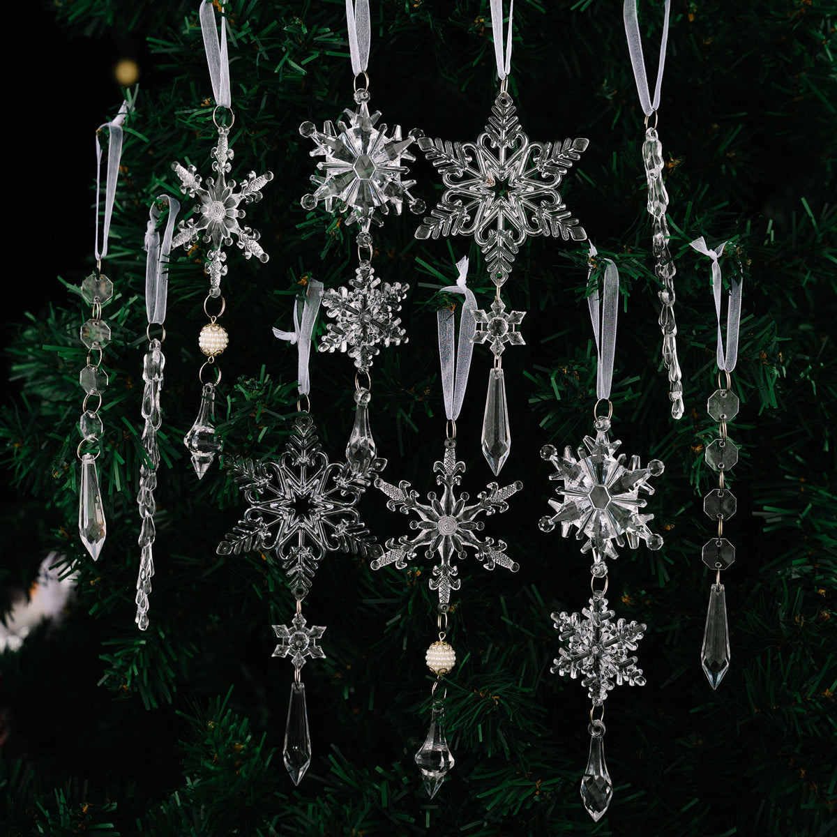 Acrylic Icicle Ornaments - Elegant Snowflake Sparkle