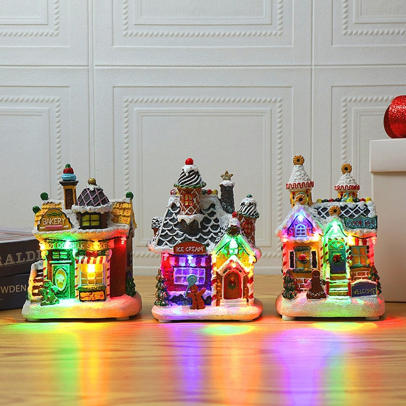 Christmas Village LED House Ornament With Colorful Lights