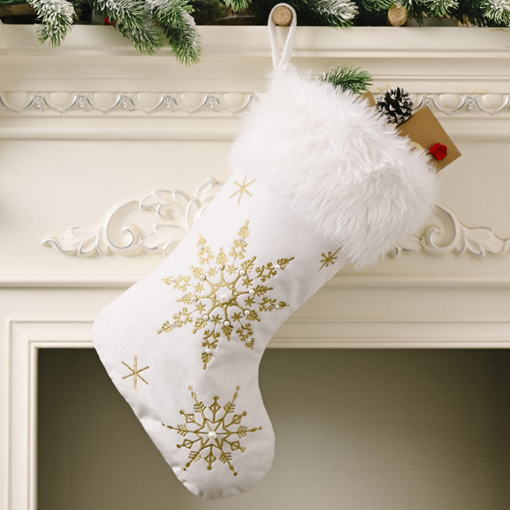 Pearl Snowflake Christmas Stocking for Elegant Mantels