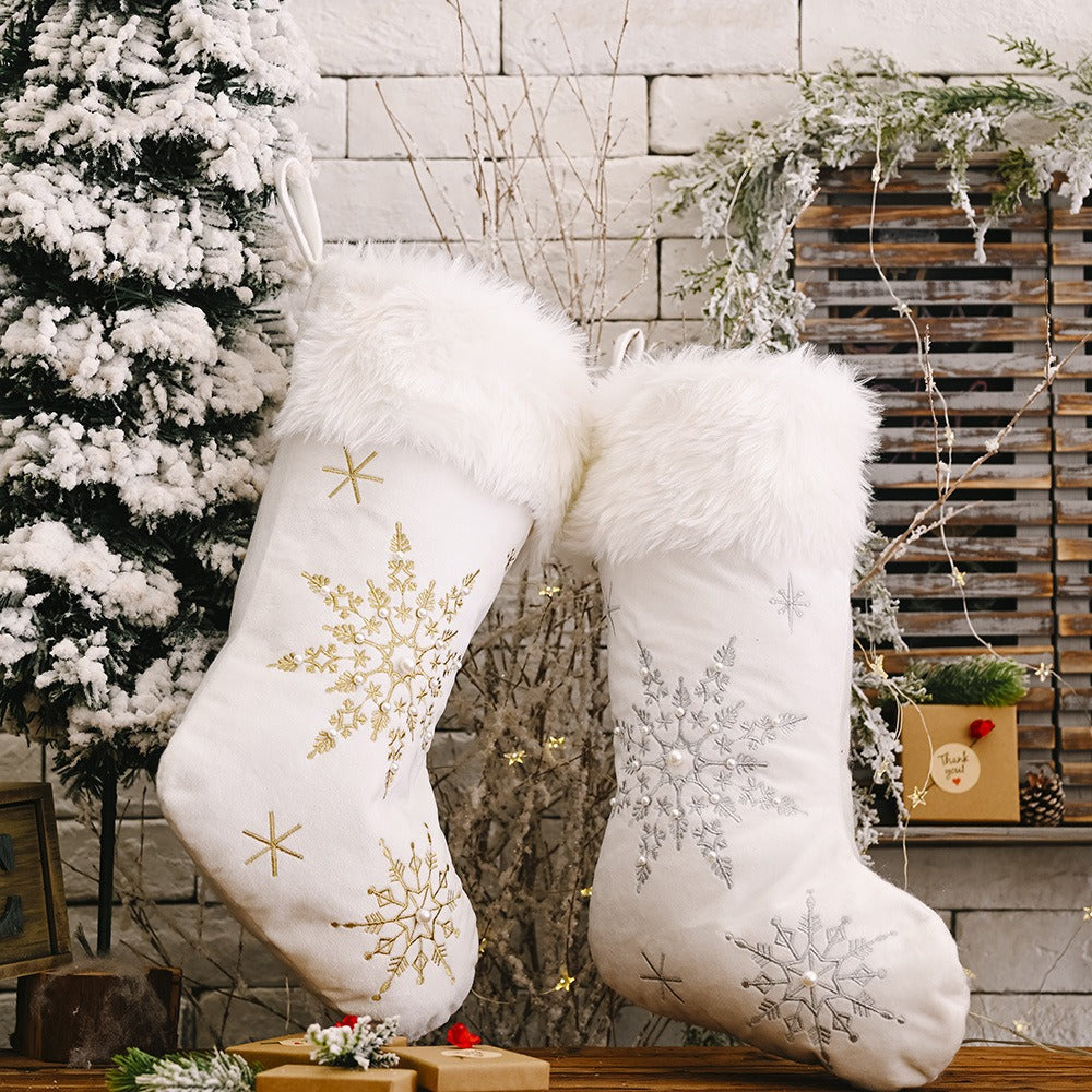 Pearl Snowflake Christmas Stocking for Elegant Mantels