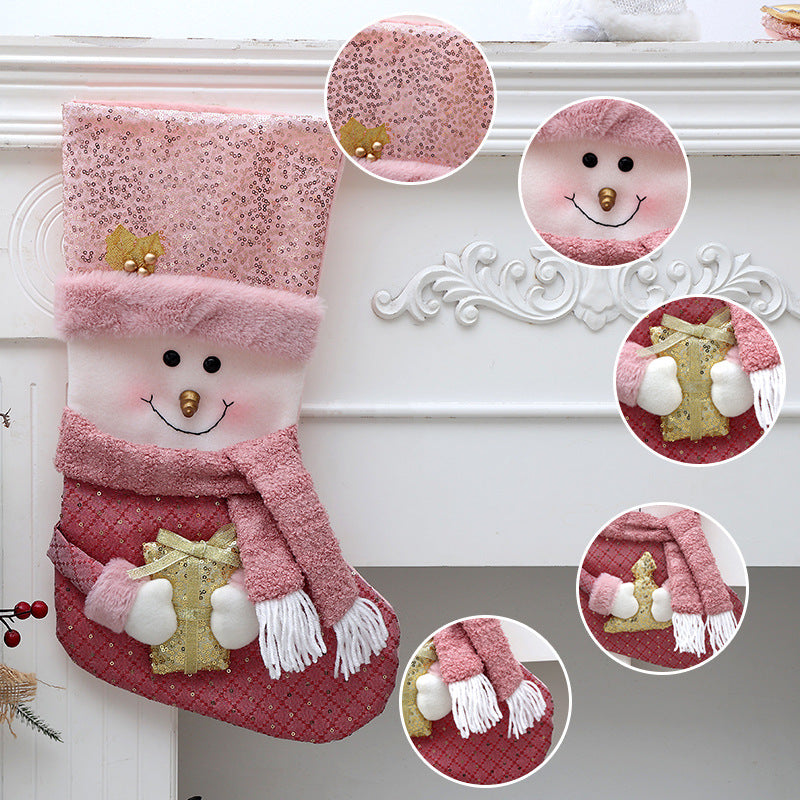Pink Plush Christmas Stockings Candy Bag Gift Set