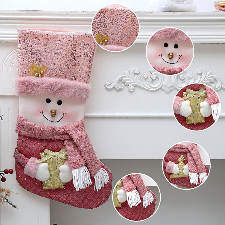 Pink Plush Christmas Stockings Candy Bag Gift Set