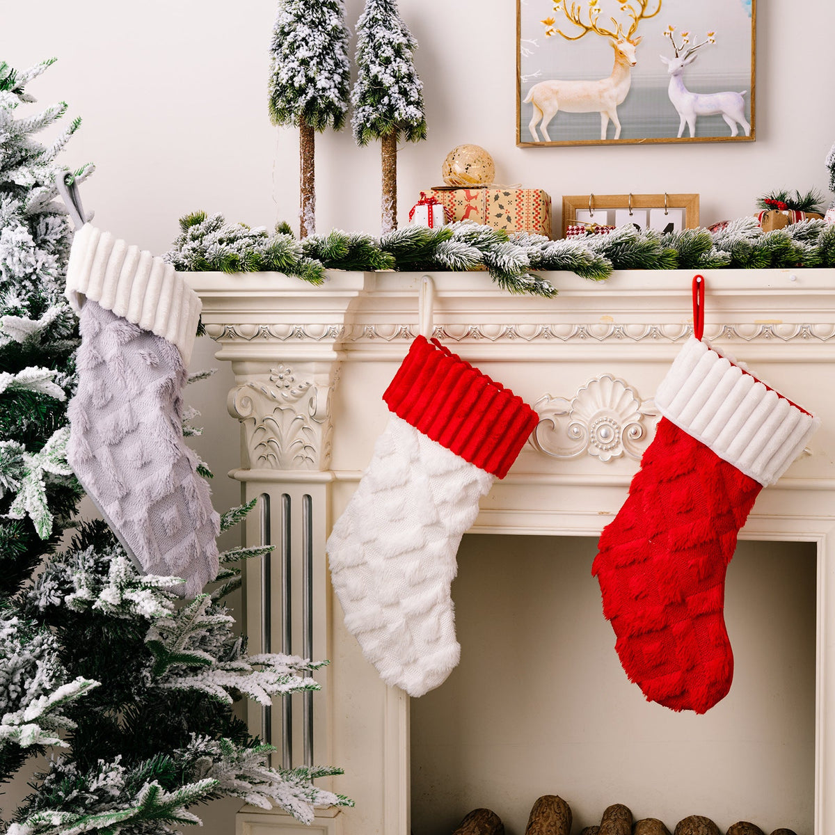Plush Christmas Stockings Set of 3 for Cozy Mantels