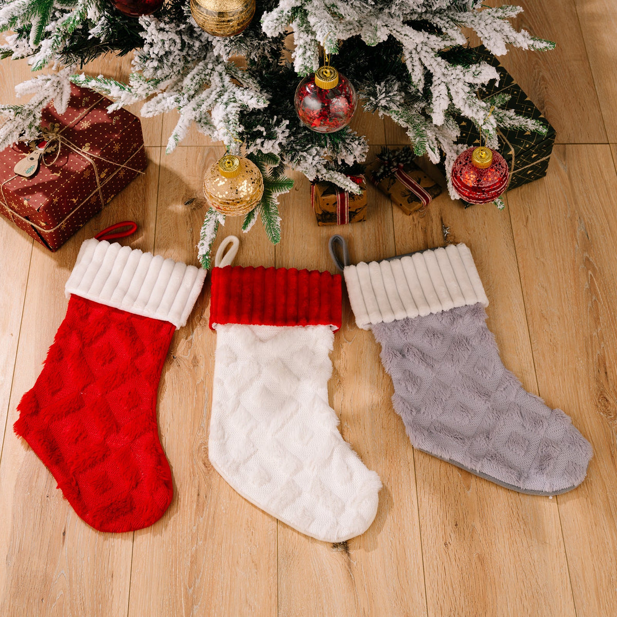 Plush Christmas Stockings Set of 3 for Cozy Mantels