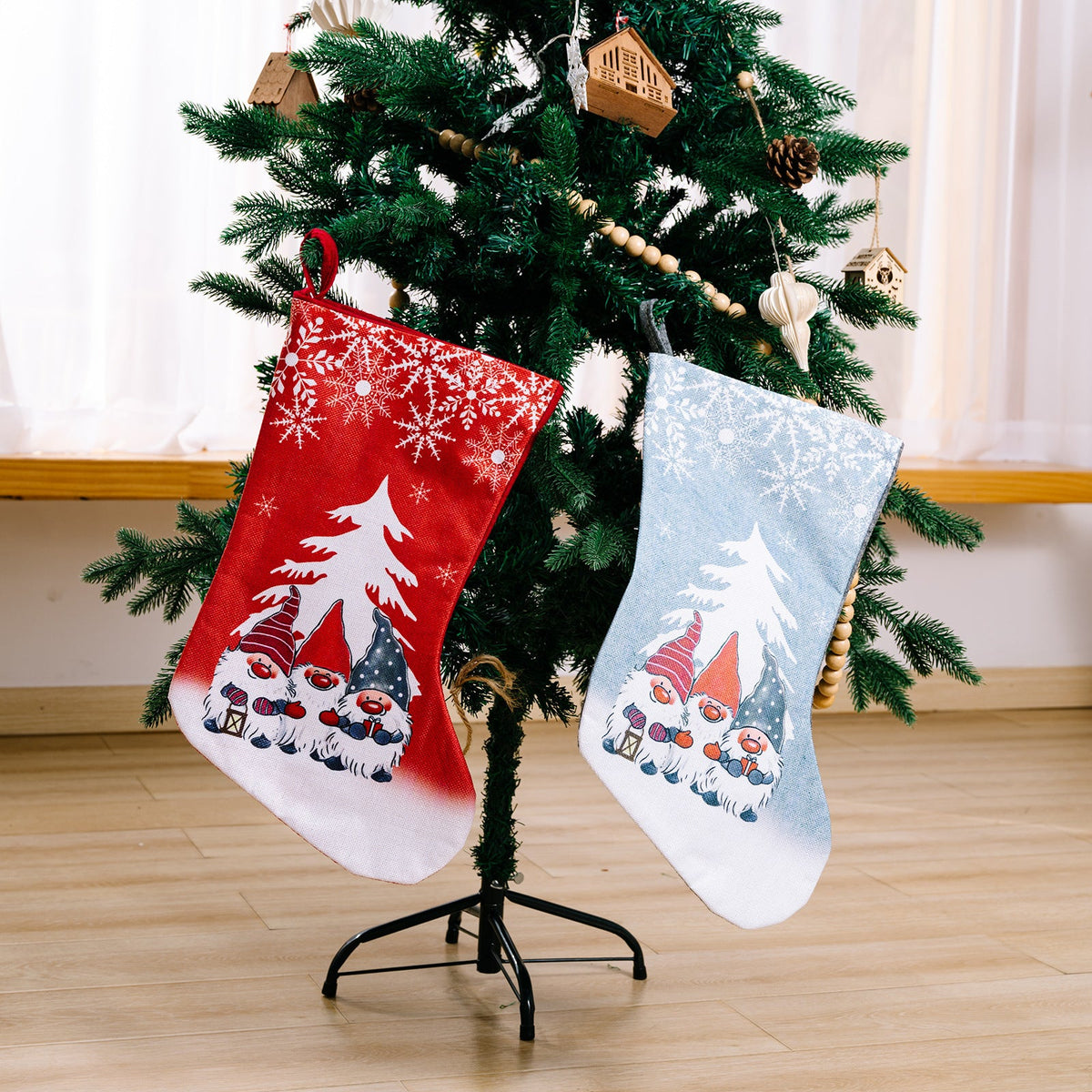 Christmas Stocking Set With Cheerful Gnome Designs