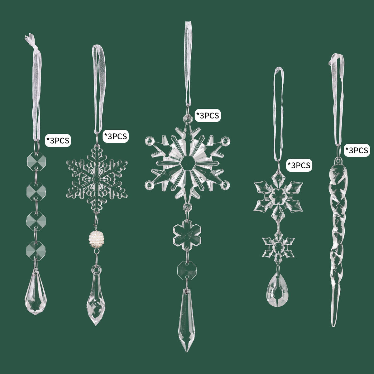 Christmas Tree Ornaments – 15-Piece Icy Sparkle Set