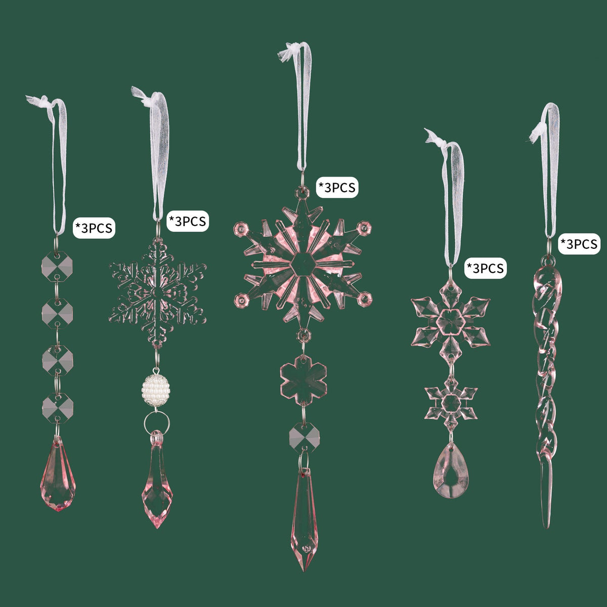 Christmas Tree Ornaments – 15-Piece Icy Sparkle Set
