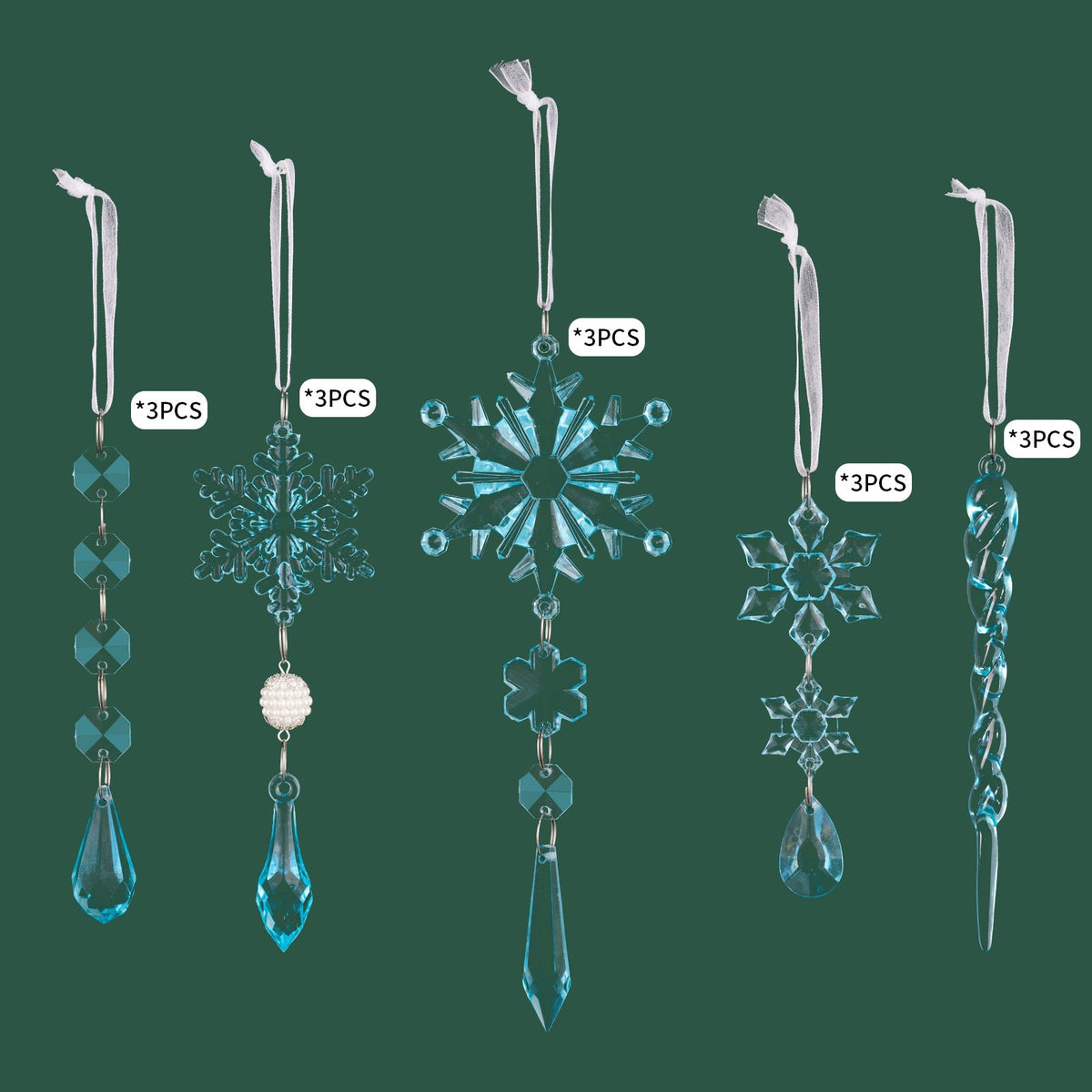 Christmas Tree Ornaments – 15-Piece Icy Sparkle Set