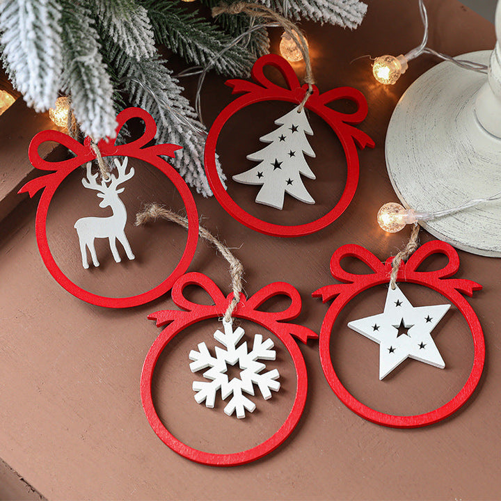 Wooden Christmas Ornaments Set of 6 Rustic Farmhouse