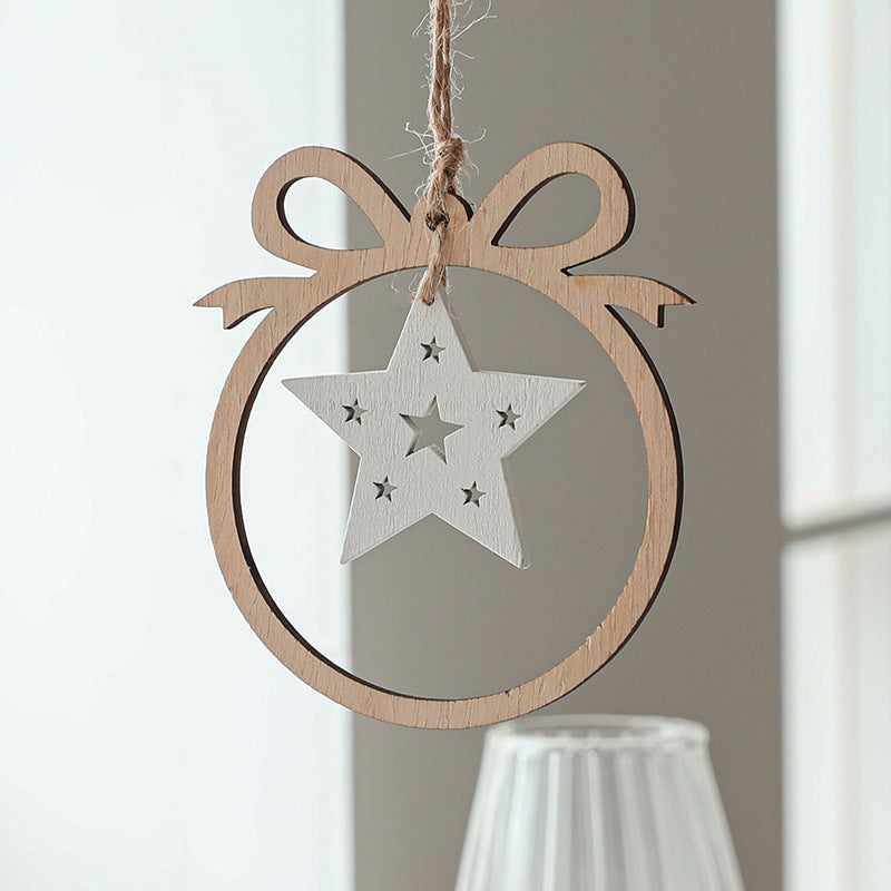 Wooden Christmas Ornaments Set of 6 Rustic Farmhouse