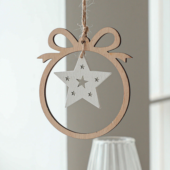 Wooden Christmas Ornaments Set of 6 Rustic Farmhouse