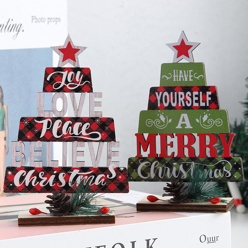 Wooden Christmas Tree Decorations for Rustic Tabletop