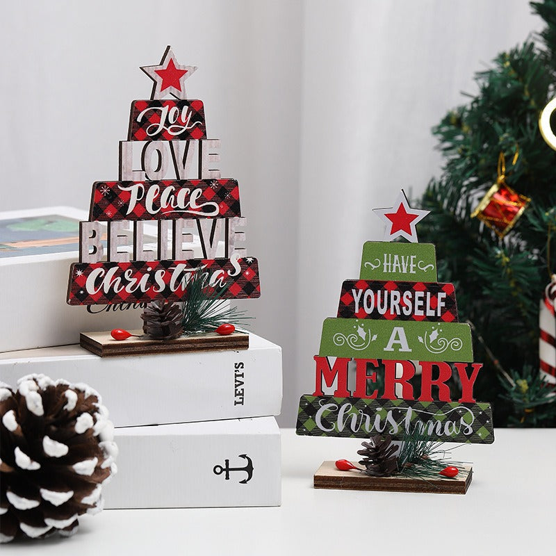 Wooden Christmas Tree Decorations for Rustic Tabletop