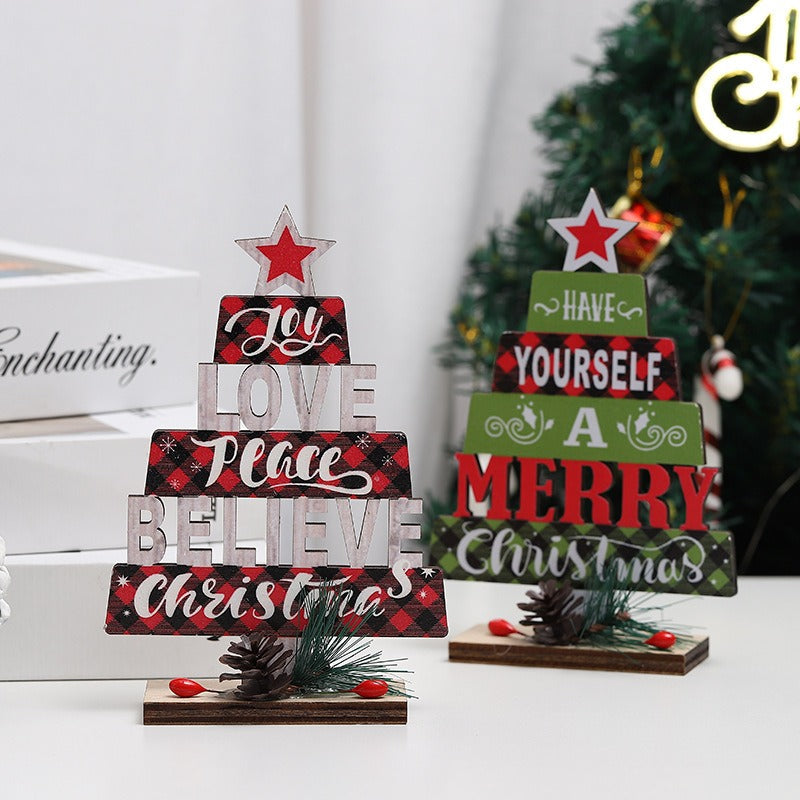 Wooden Christmas Tree Decorations for Rustic Tabletop